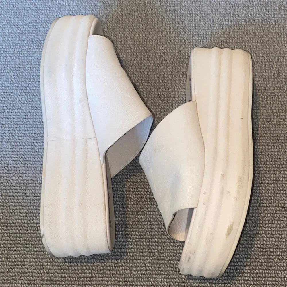Free People Harbor Cream Leather Platform Slide Sandals sz 39